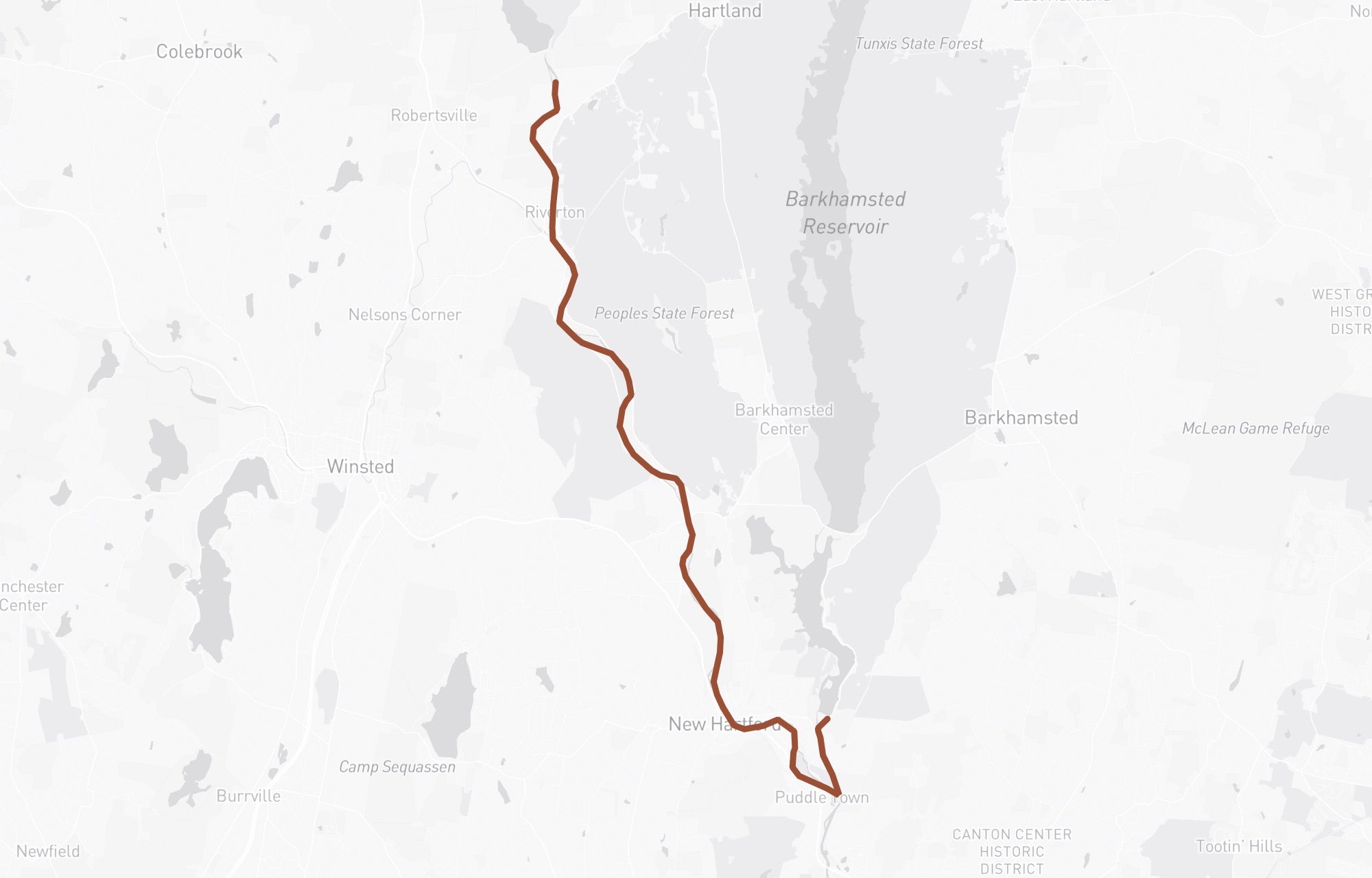 The West Branch tailwater — from Goodwin Dam at Riverton down through the permanent catch-and-release water to New Hartford. Tap a pin for details and directions.